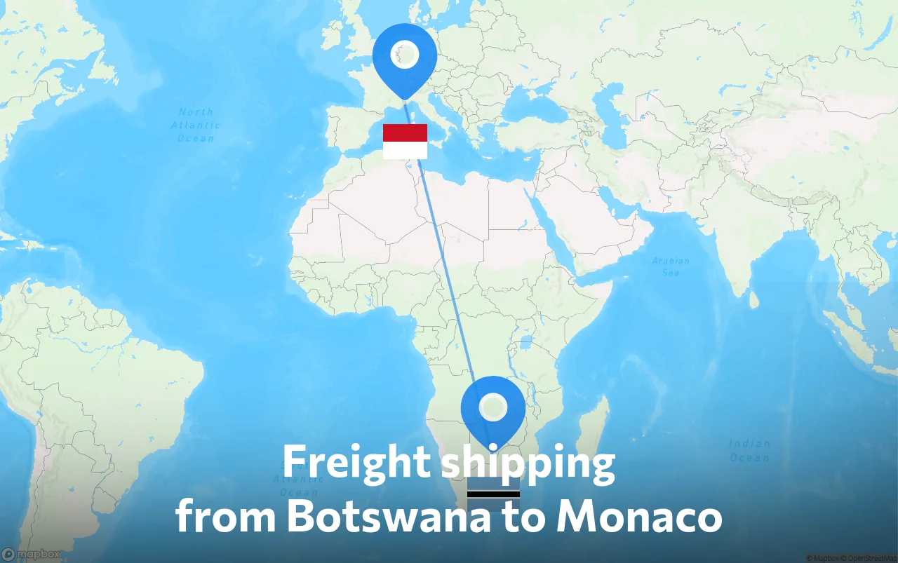 Shipping route from Botswana to Monaco
