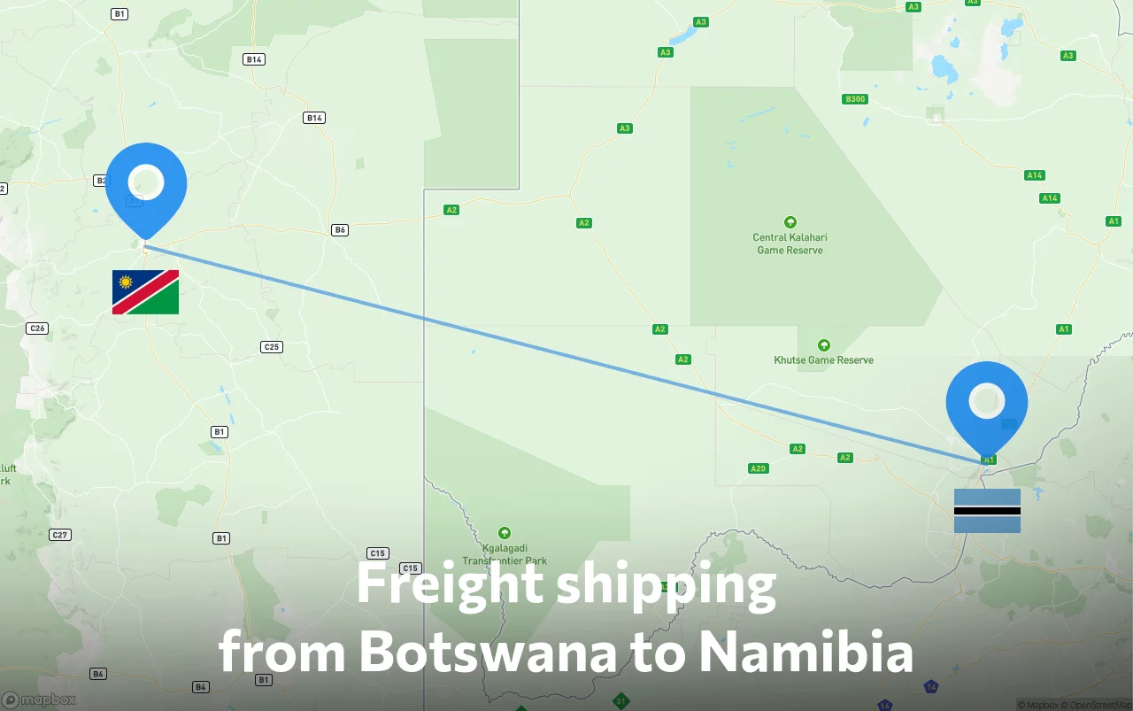 Shipping route from Botswana to Namibia
