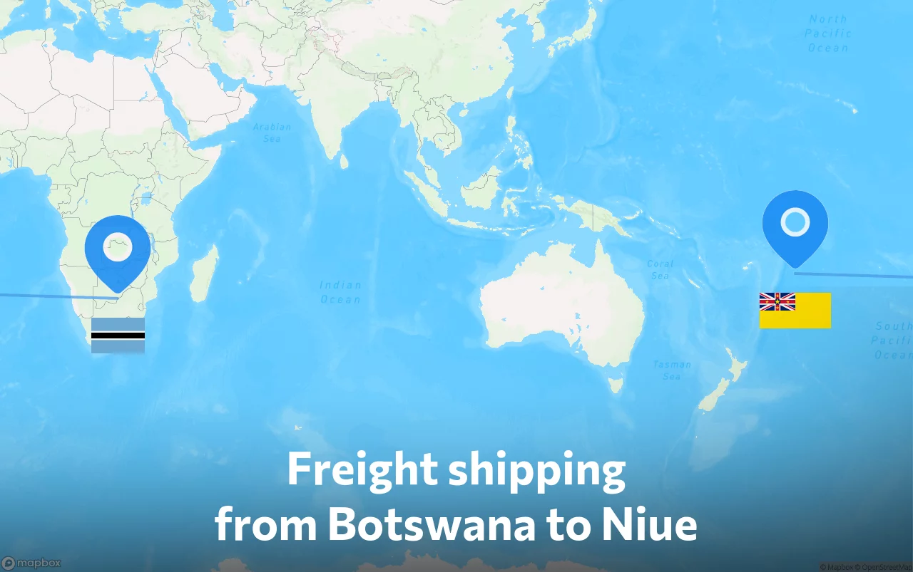Shipping route from Botswana to Niue