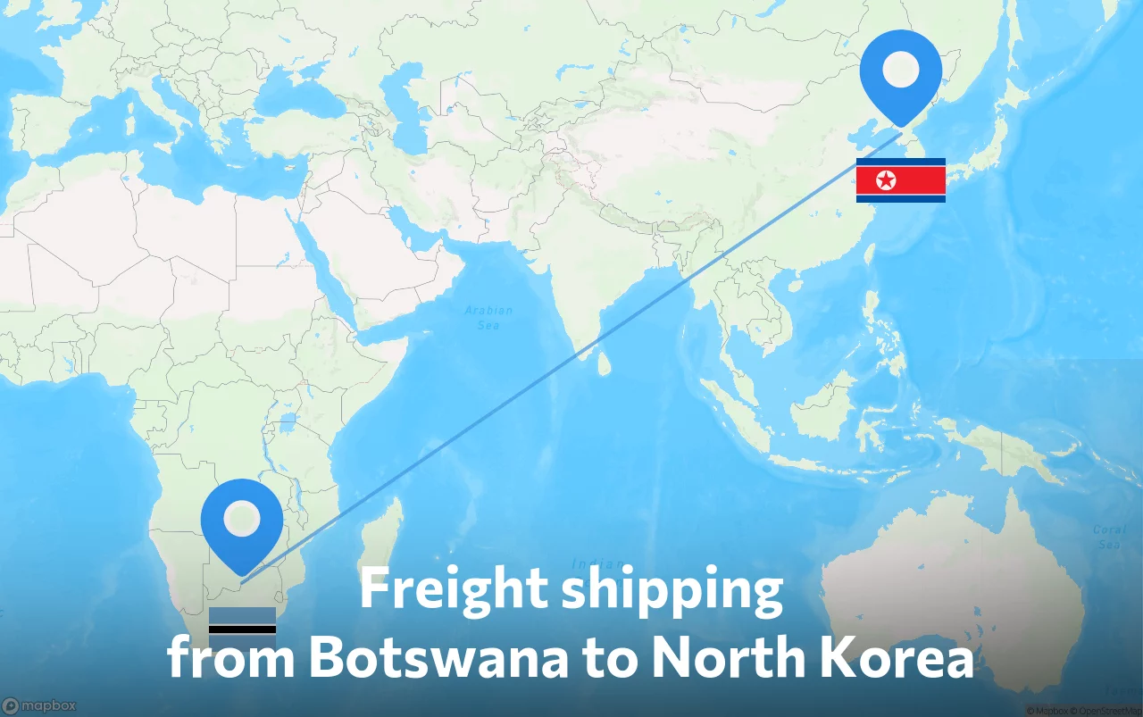 Shipping route from Botswana to North Korea