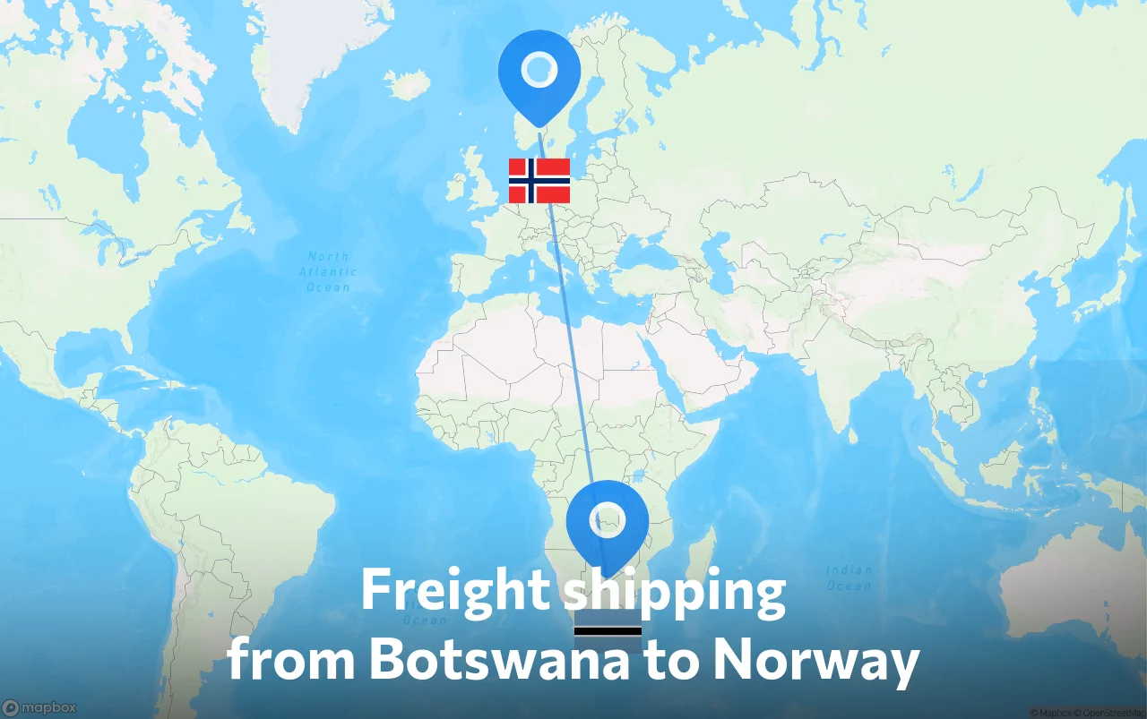 Shipping route from Botswana to Norway