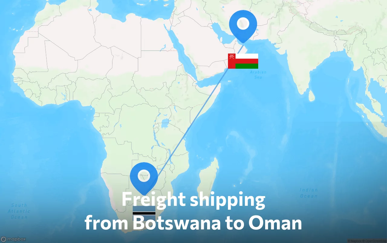 Shipping route from Botswana to Oman