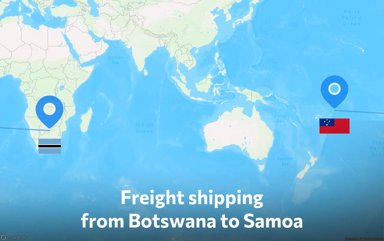 Shipping route from Botswana to Samoa