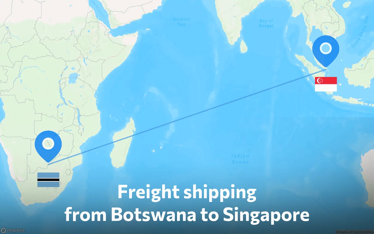 Shipping route from Botswana to Singapore