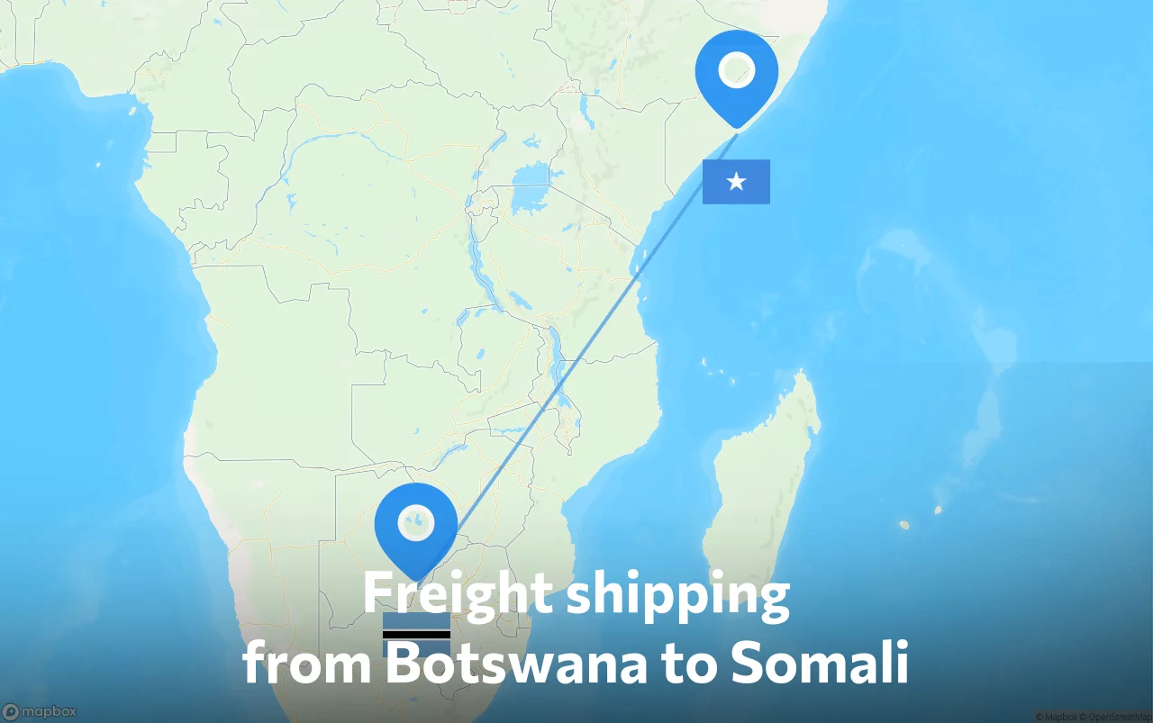 Shipping route from Botswana to Somali