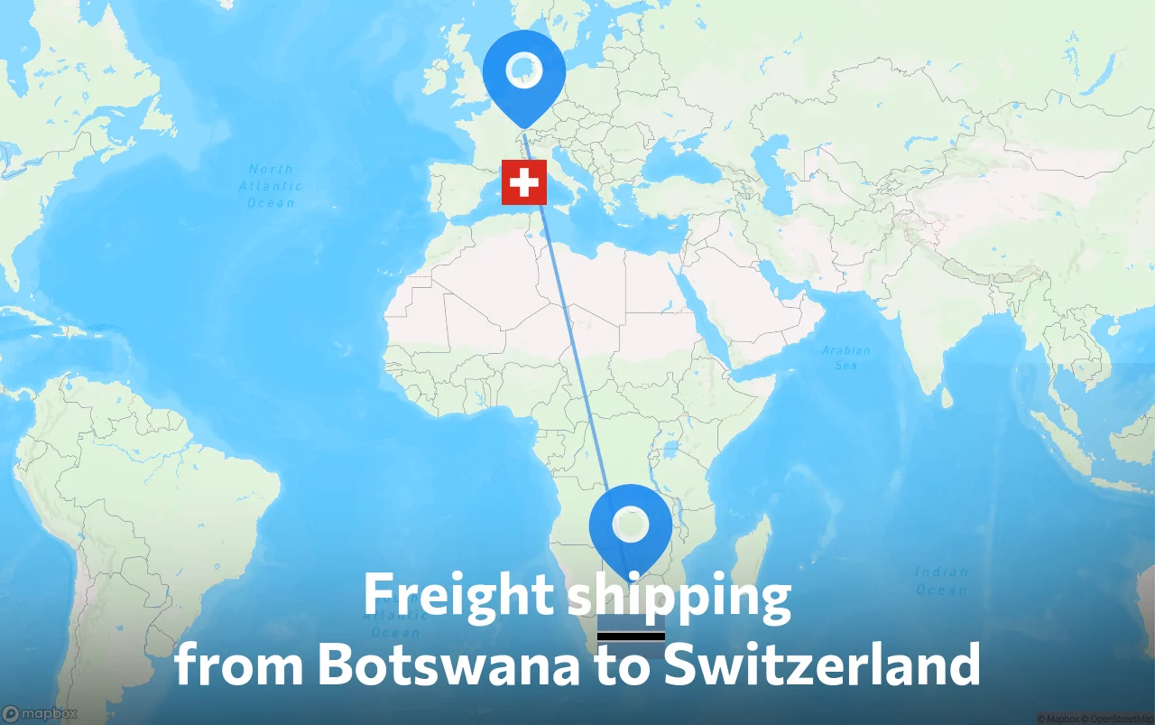 Shipping route from Botswana to Switzerland