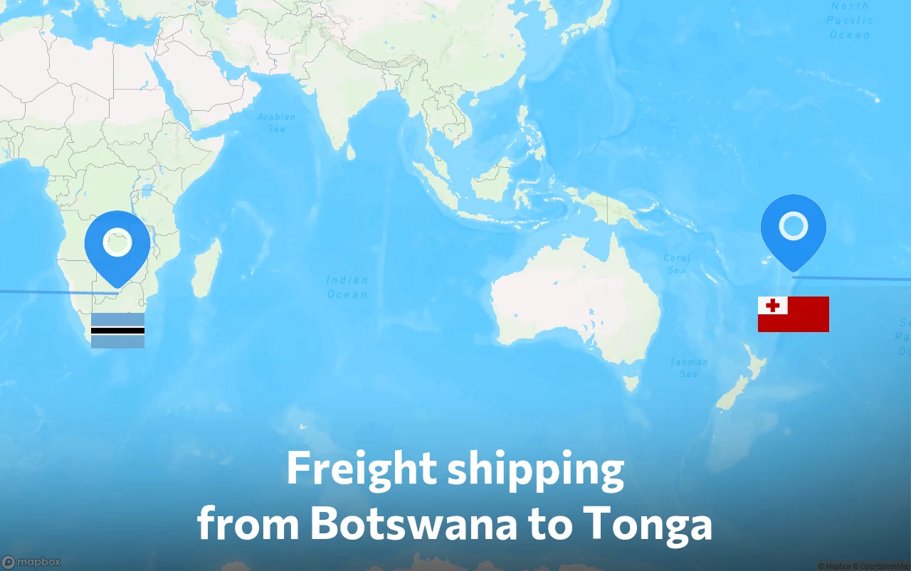 Shipping route from Botswana to Tonga