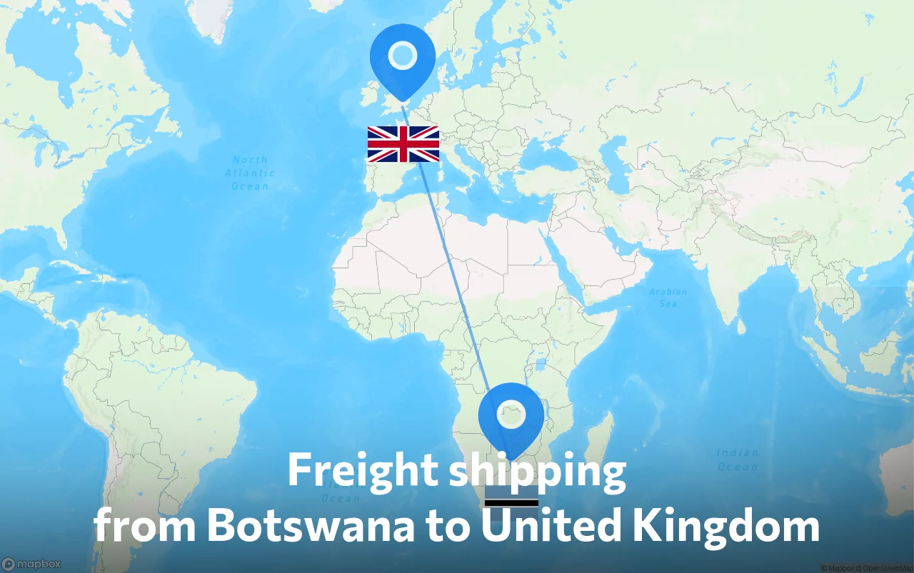 Shipping route from Botswana to United Kingdom