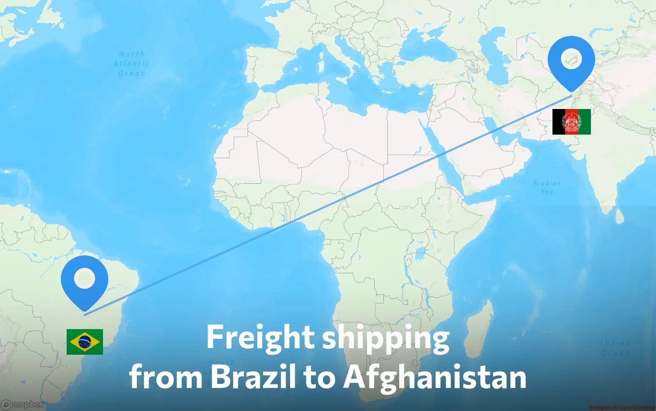 Shipping route from Brazil to Afghanistan