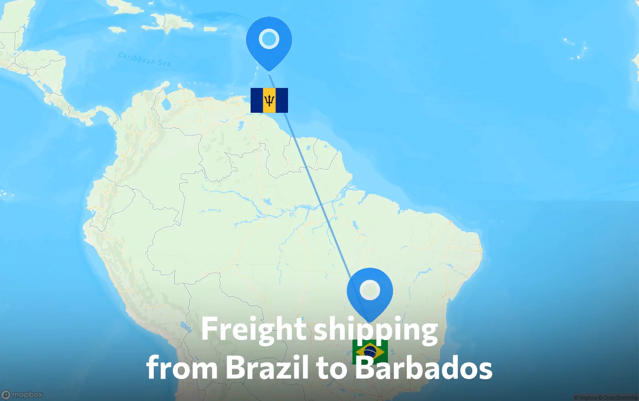 Shipping route from Brazil to Barbados