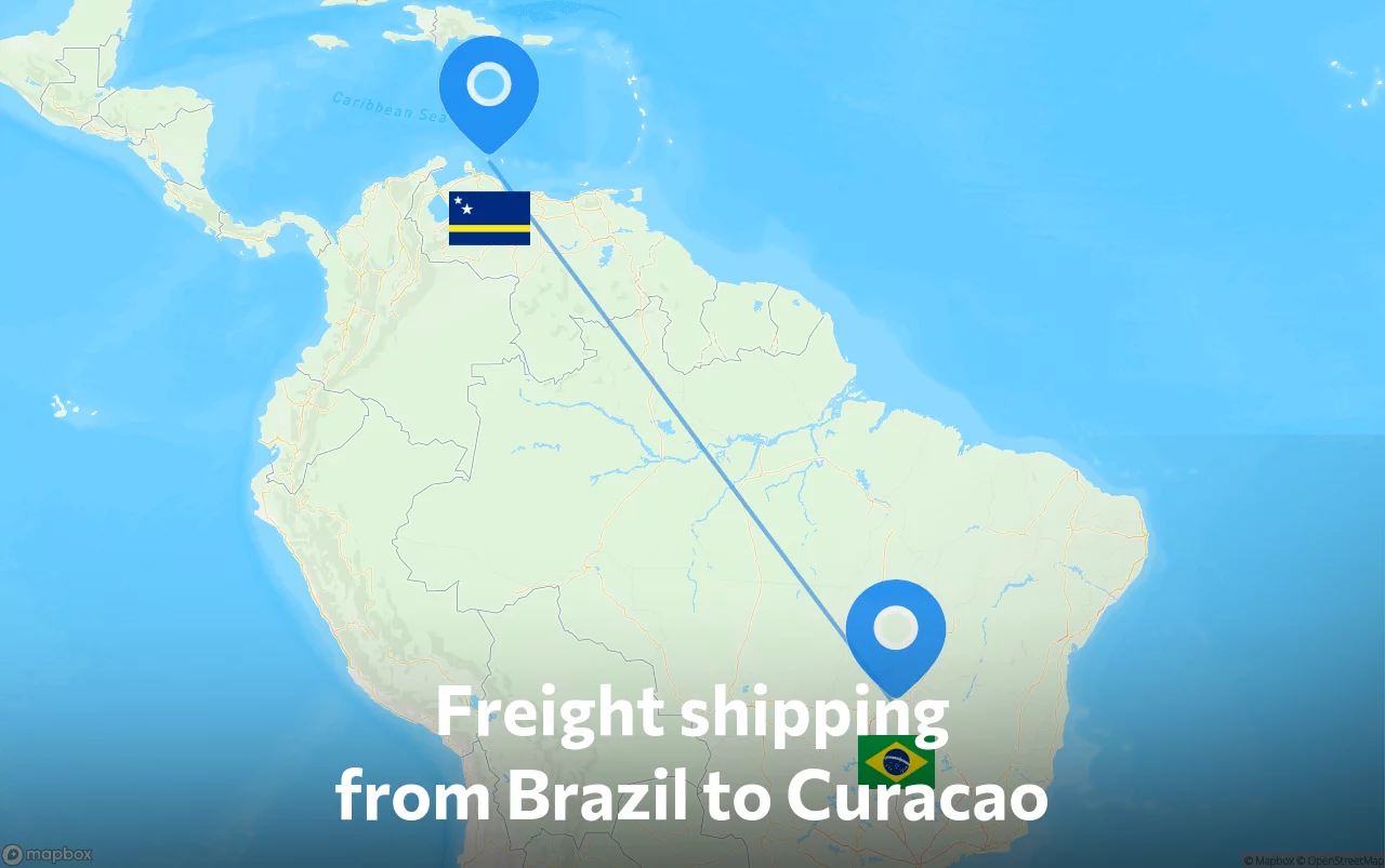 Shipping route from Brazil to Curacao