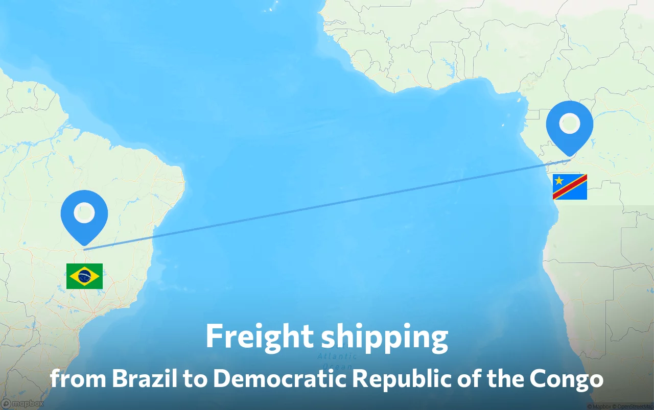 Shipping route from Brazil to Democratic Republic of the Congo