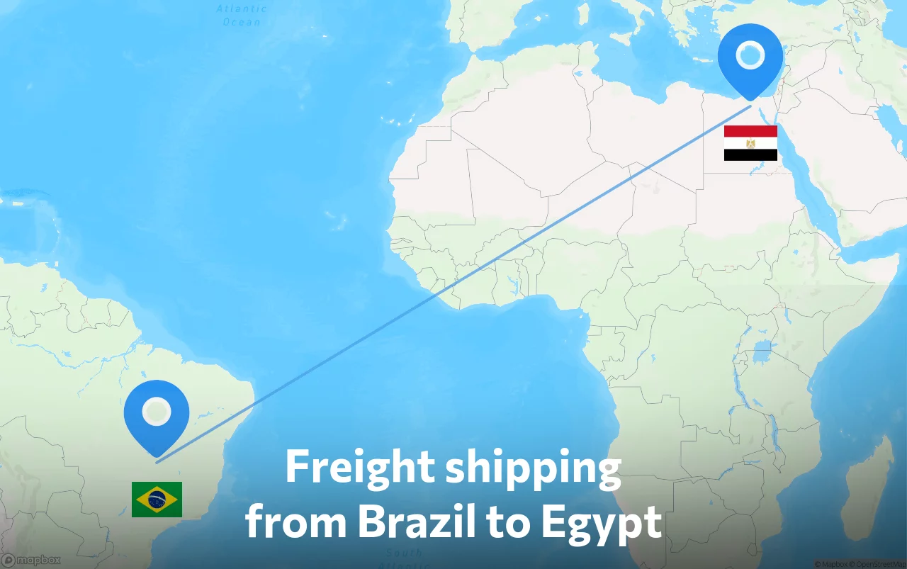 Shipping route from Brazil to Egypt