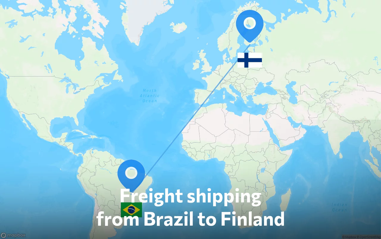 Shipping route from Brazil to Finland