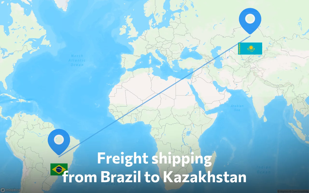 Shipping route from Brazil to Kazakhstan