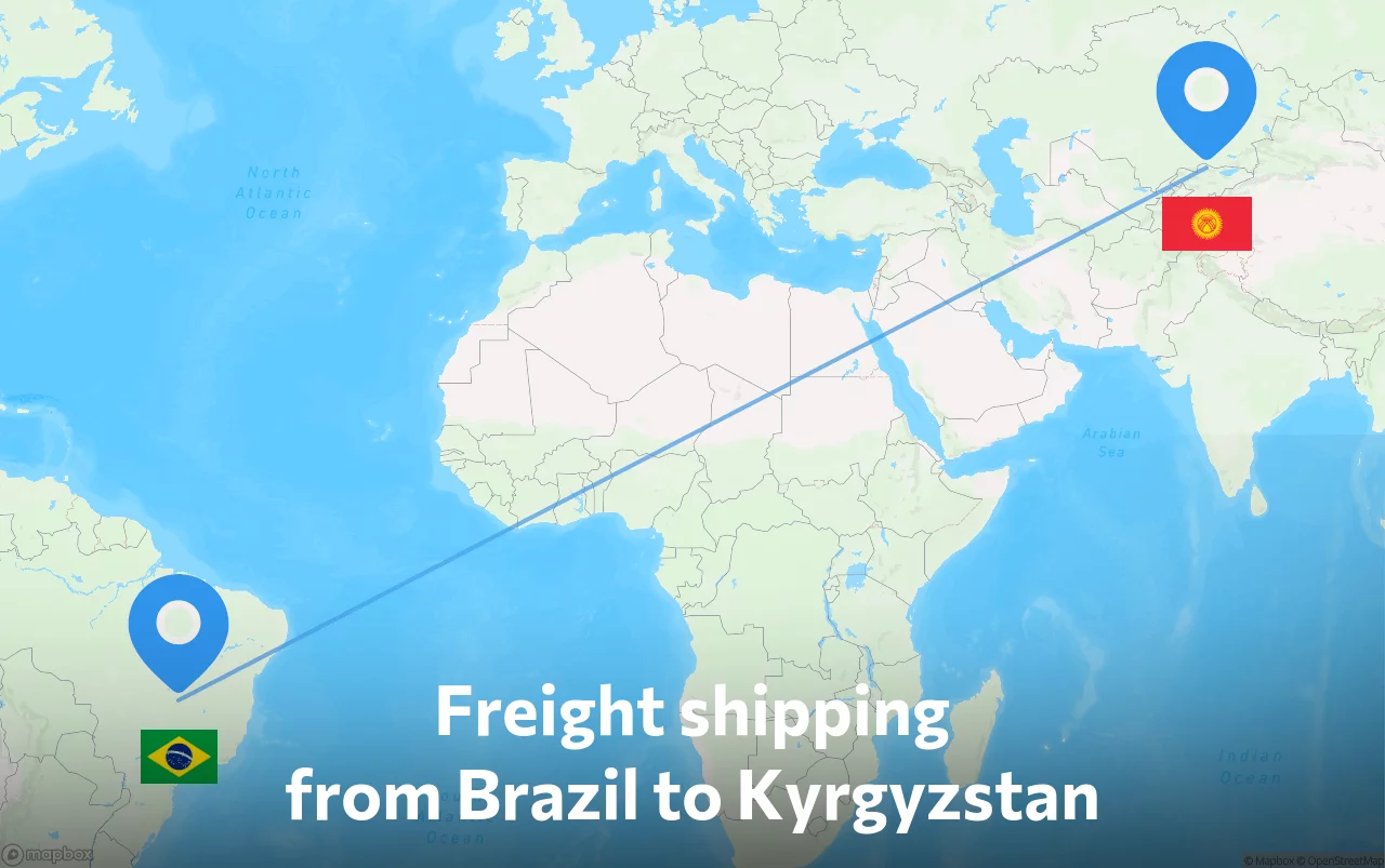 Shipping route from Brazil to Kyrgyzstan