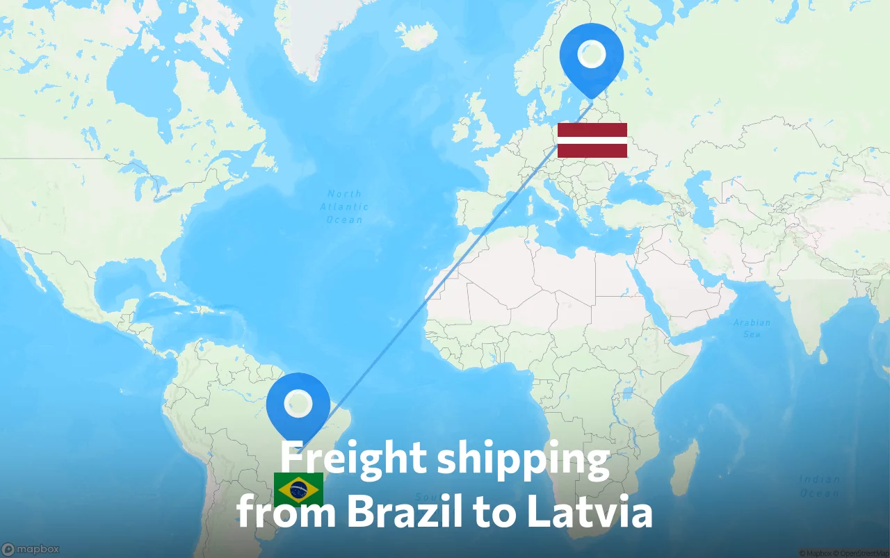 Shipping route from Brazil to Latvia