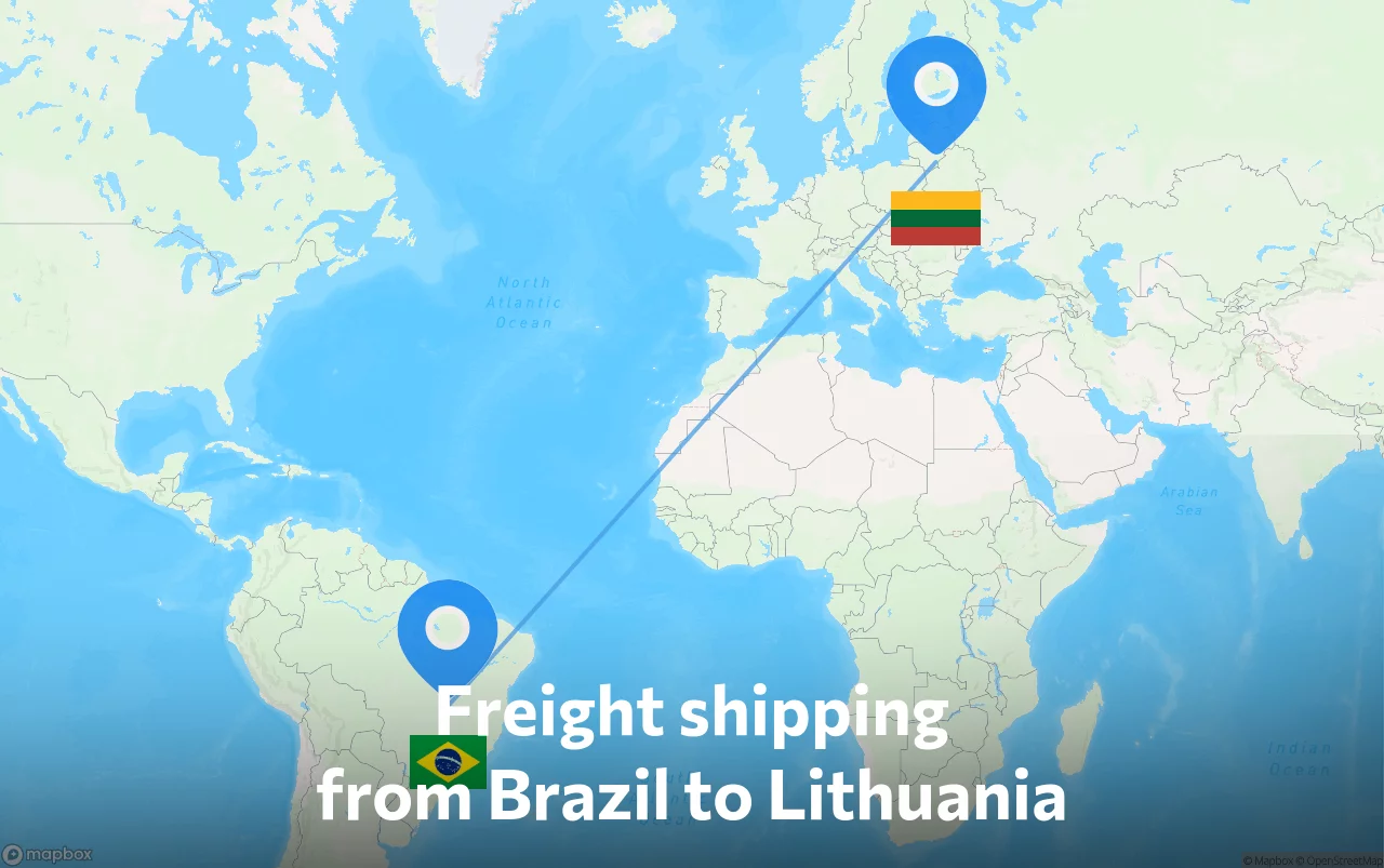 Shipping route from Brazil to Lithuania