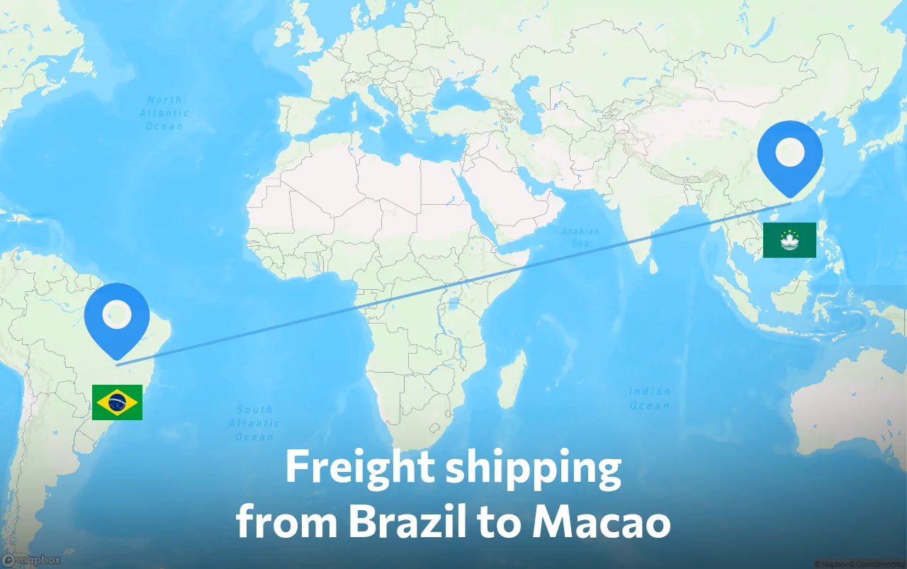 Shipping route from Brazil to Macao