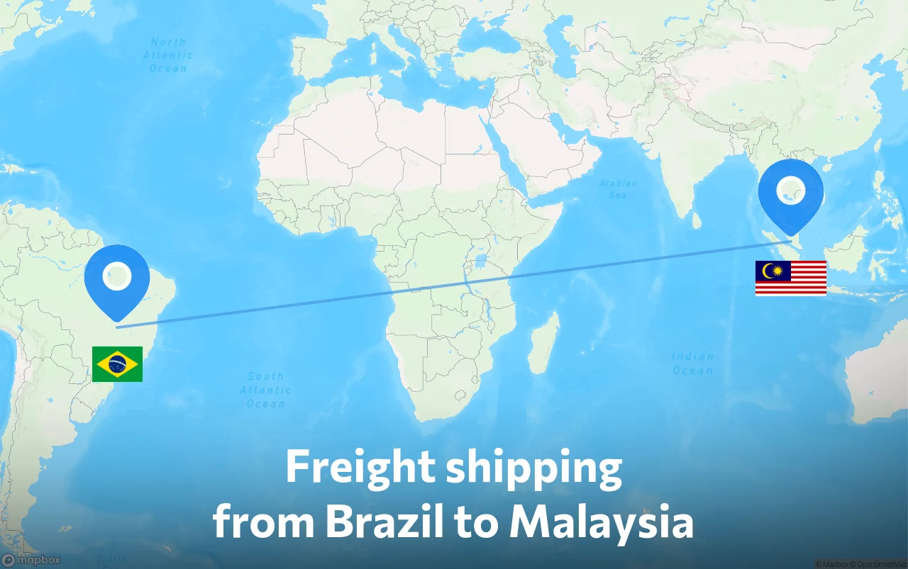 Shipping route from Brazil to Malaysia