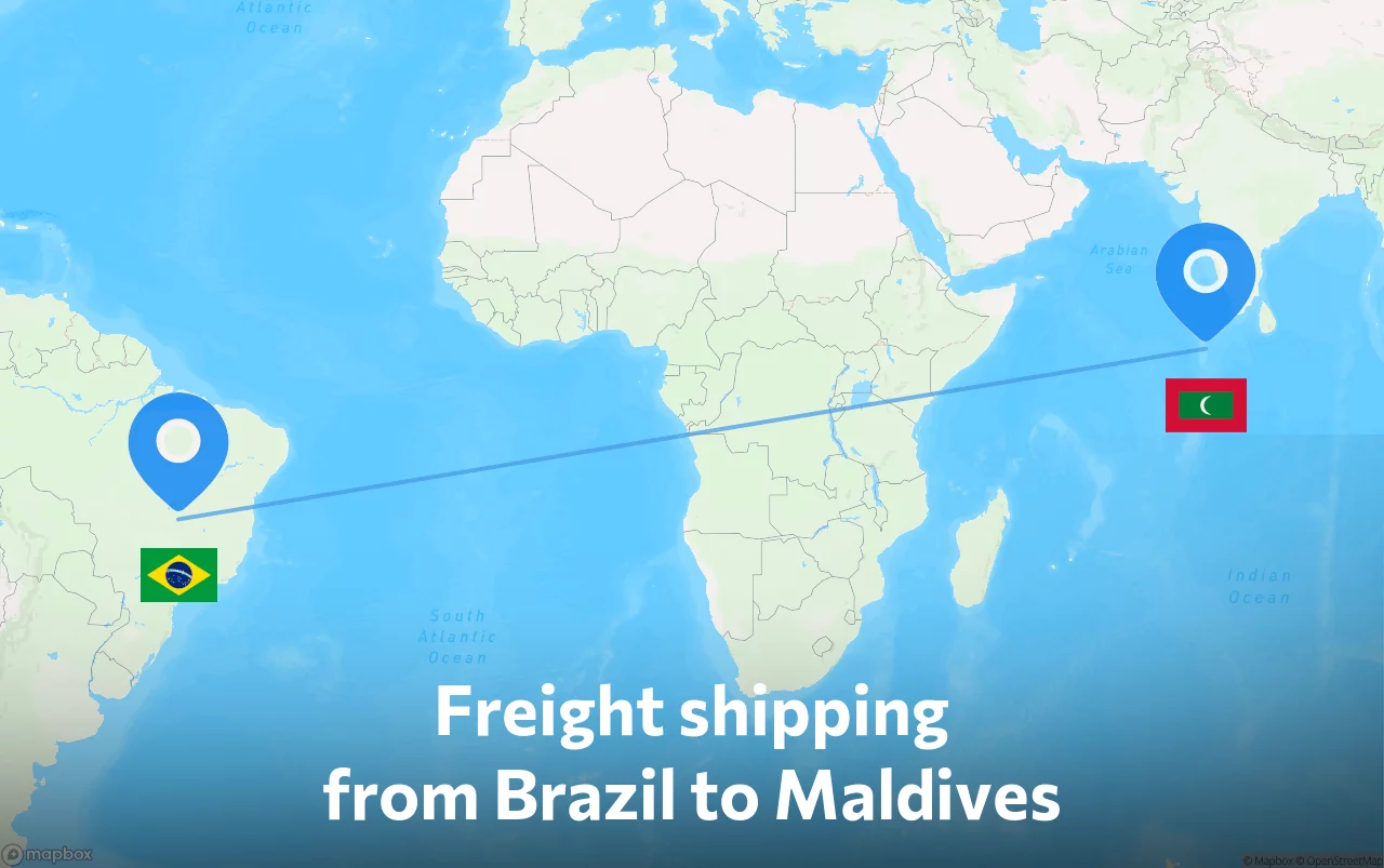 Shipping route from Brazil to Maldives