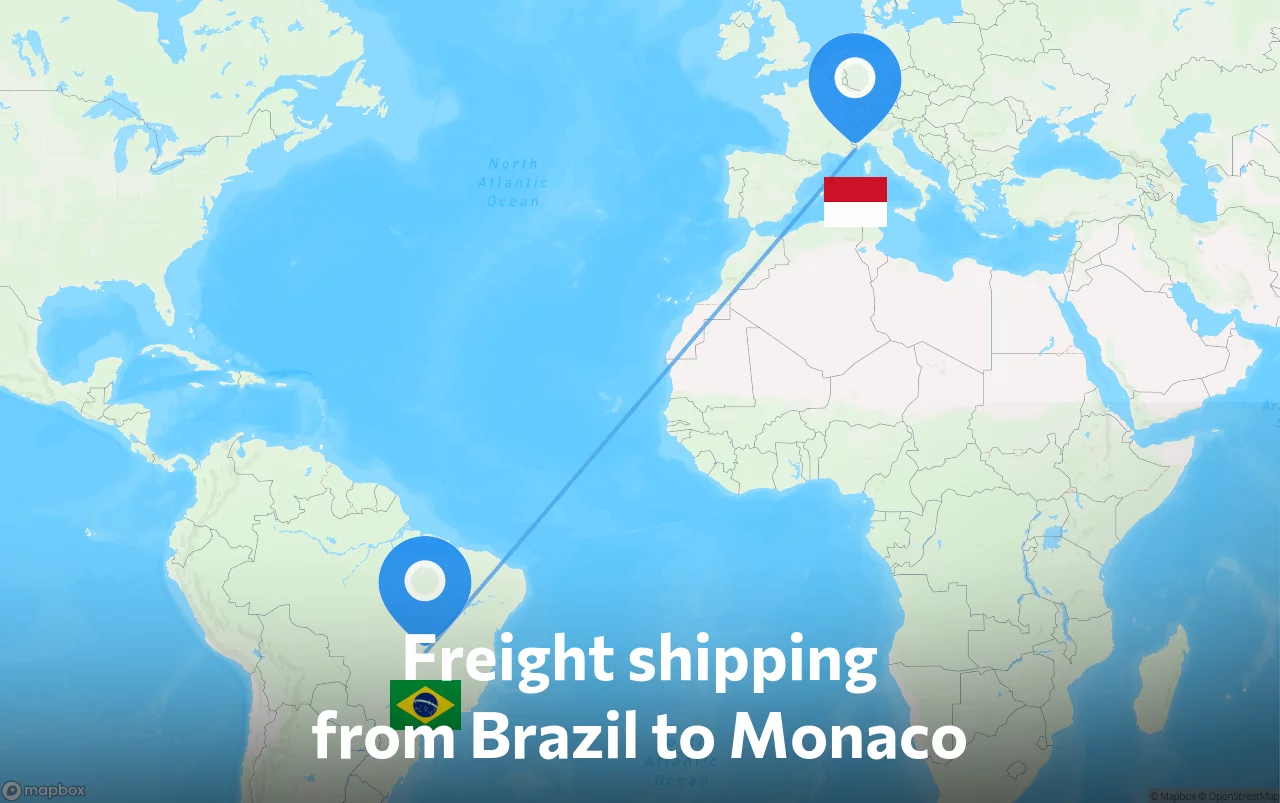 Shipping route from Brazil to Monaco