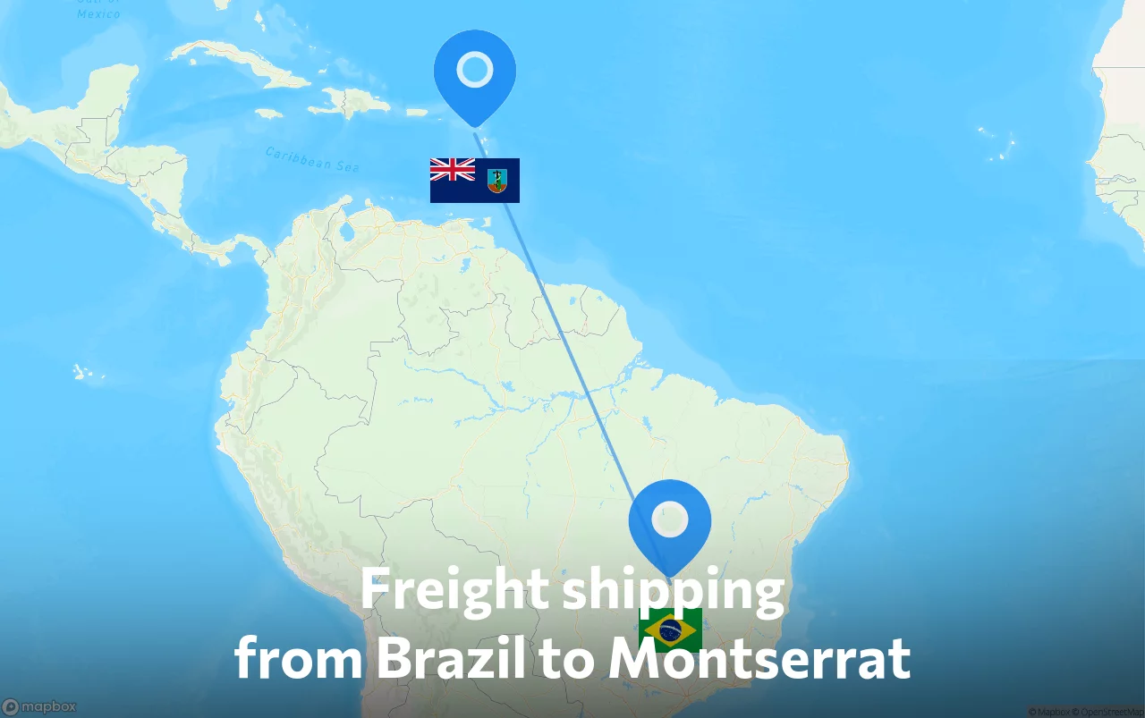 Shipping route from Brazil to Montserrat