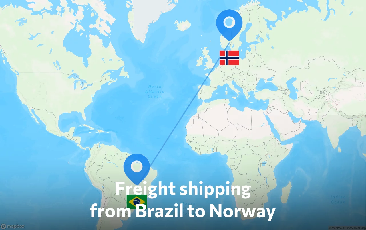 Shipping route from Brazil to Norway