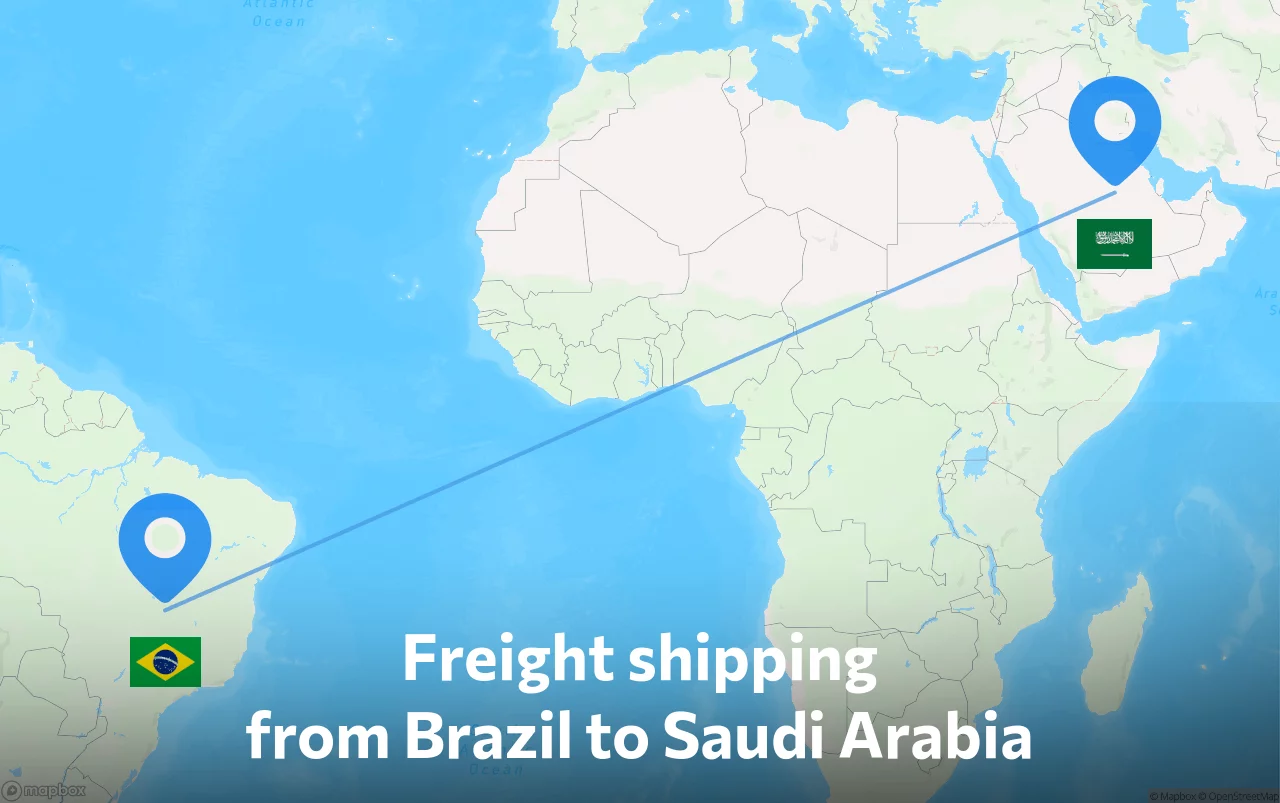 Shipping route from Brazil to Saudi Arabia