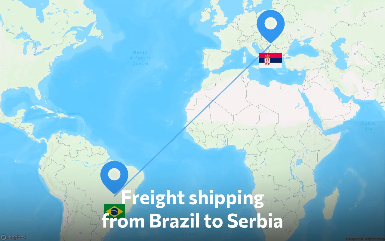 Shipping route from Brazil to Serbia