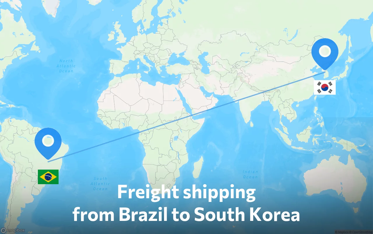 Shipping route from Brazil to South Korea