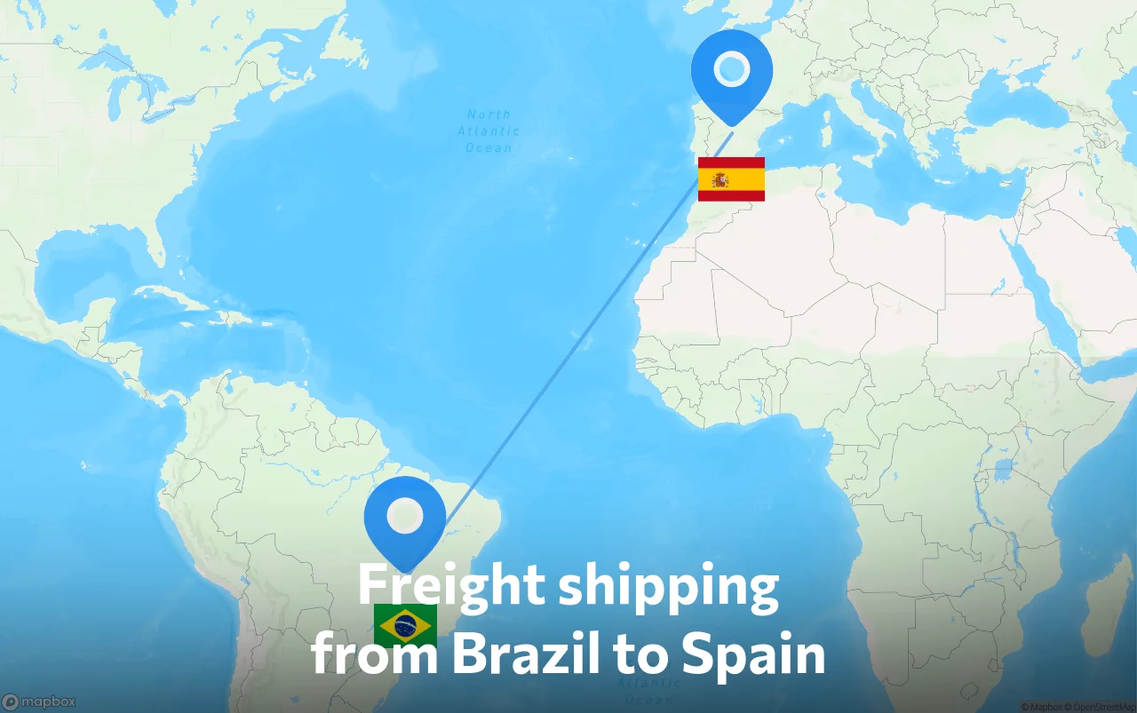 Shipping route from Brazil to Spain