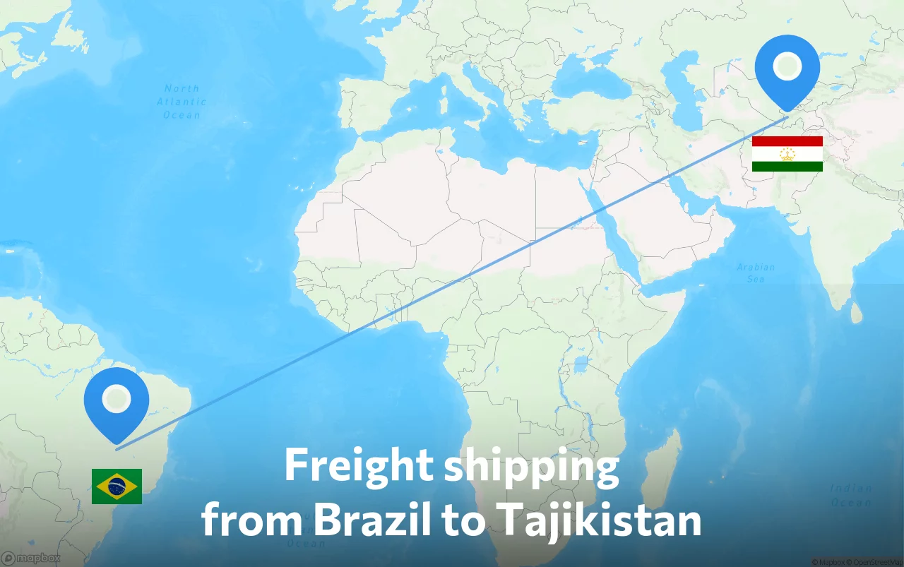 Shipping route from Brazil to Tajikistan