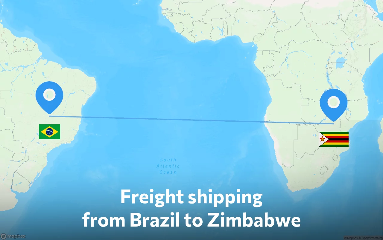 Shipping route from Brazil to Zimbabwe