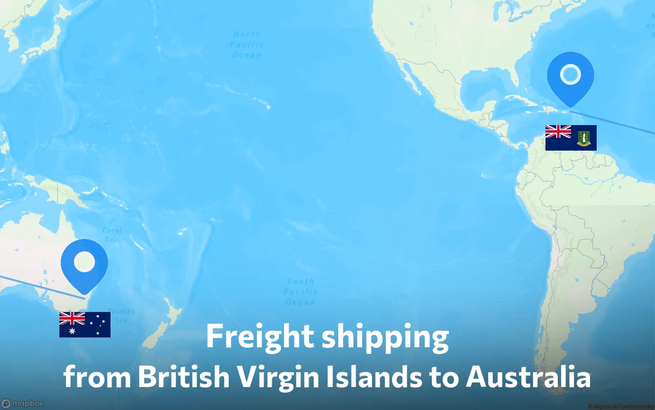 Shipping route from British Virgin Islands to Australia