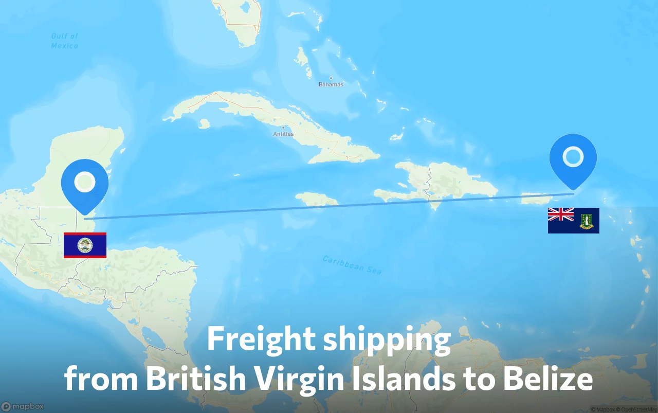 Shipping route from British Virgin Islands to Belize