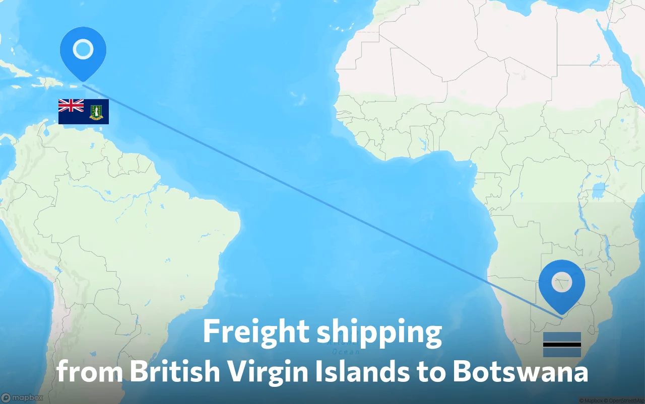 Shipping route from British Virgin Islands to Botswana