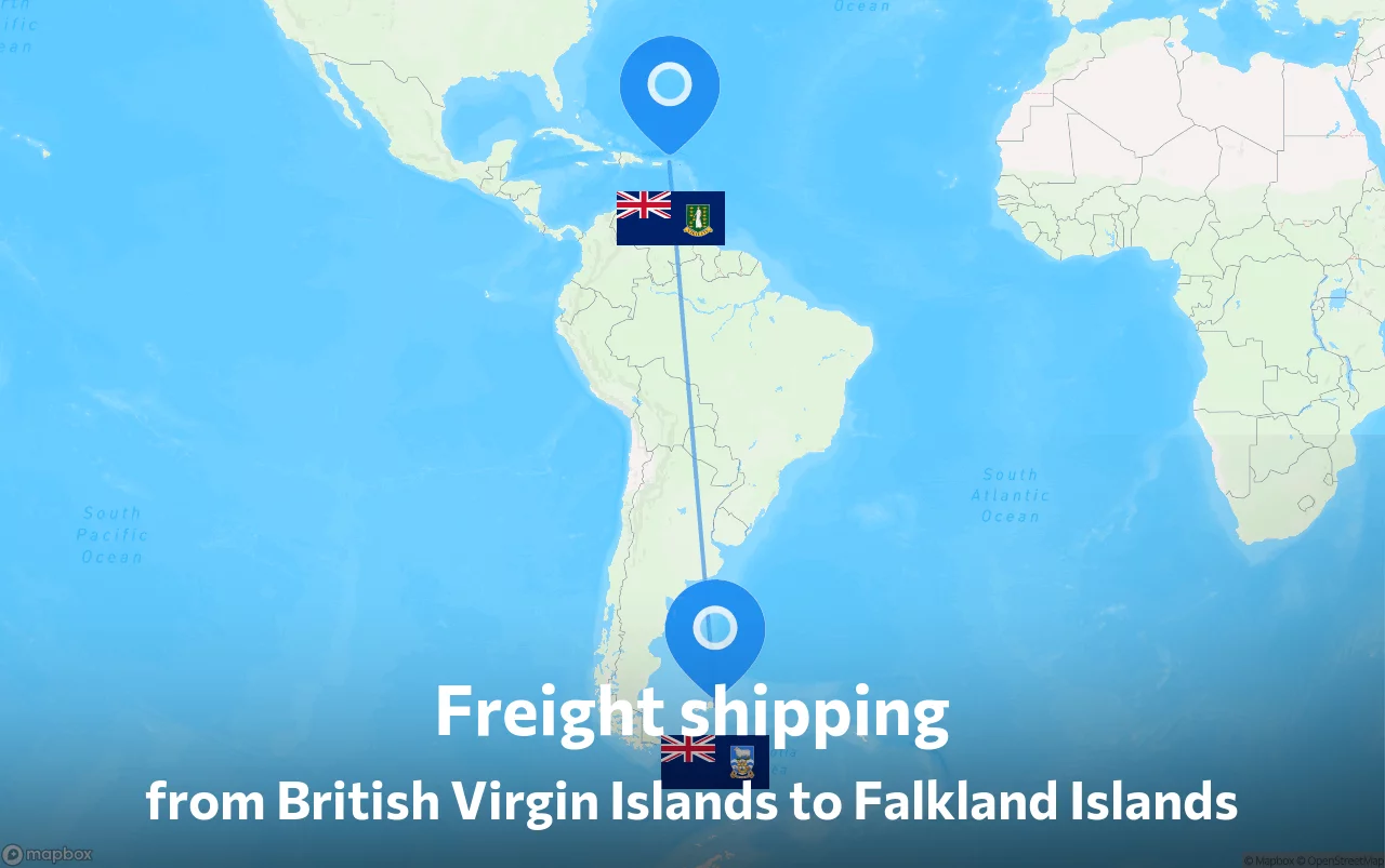 Shipping route from British Virgin Islands to Falkland Islands