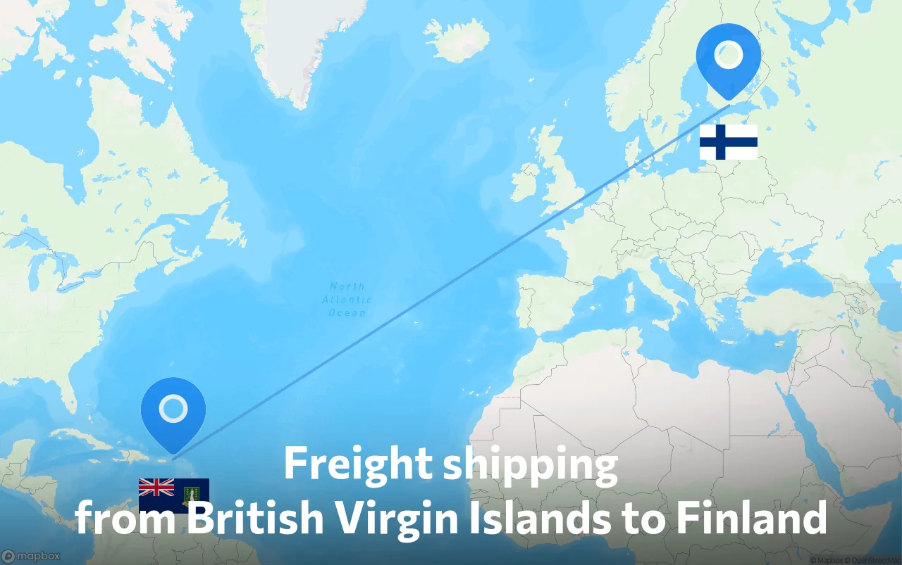 Shipping route from British Virgin Islands to Finland