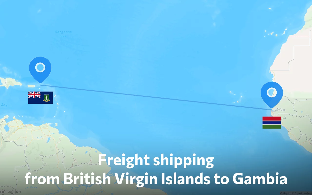 Shipping route from British Virgin Islands to Gambia