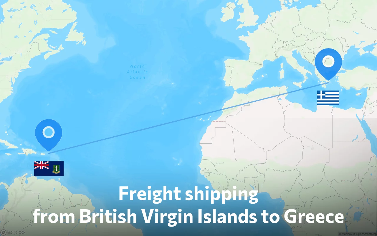 Shipping route from British Virgin Islands to Greece