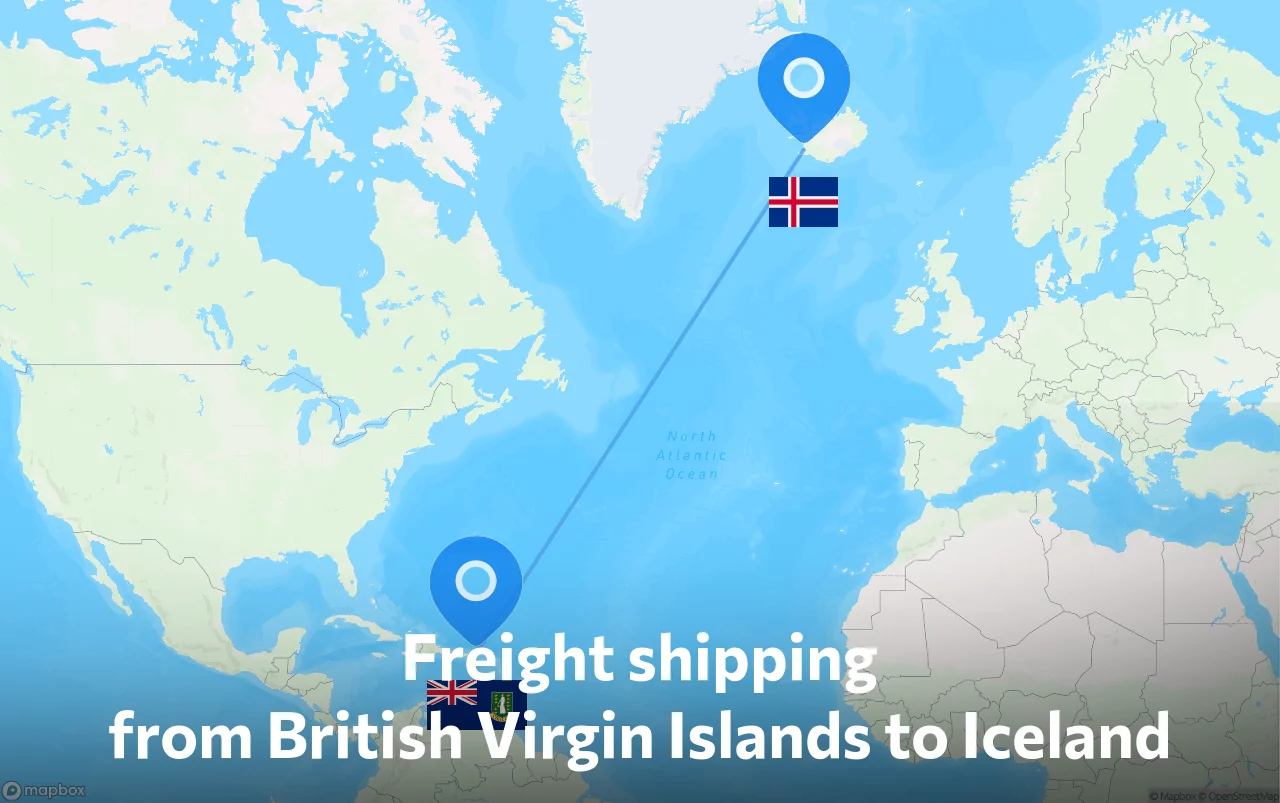 Shipping route from British Virgin Islands to Iceland