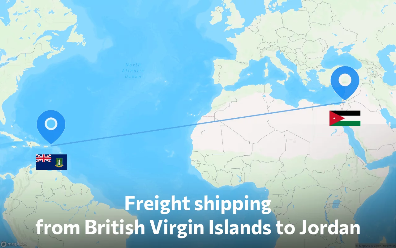 Shipping route from British Virgin Islands to Jordan