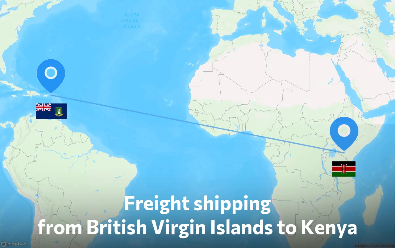 Shipping route from British Virgin Islands to Kenya