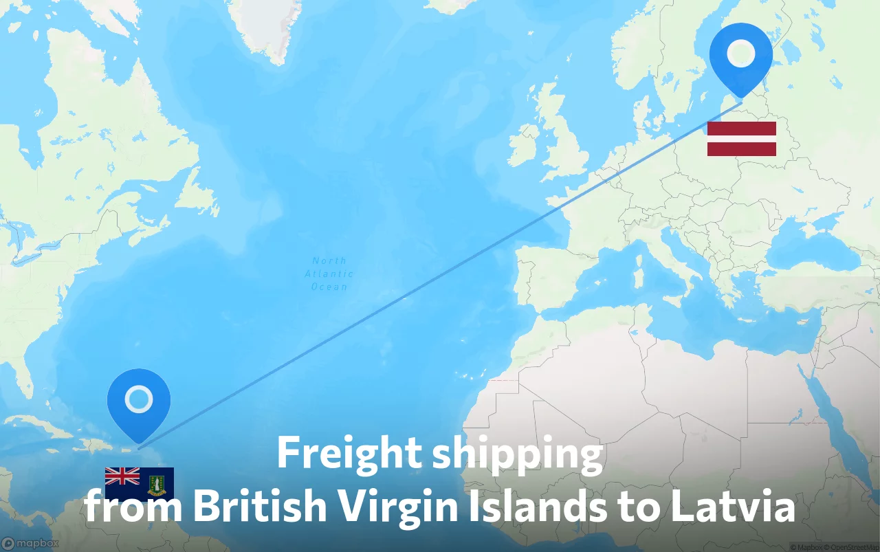 Shipping route from British Virgin Islands to Latvia