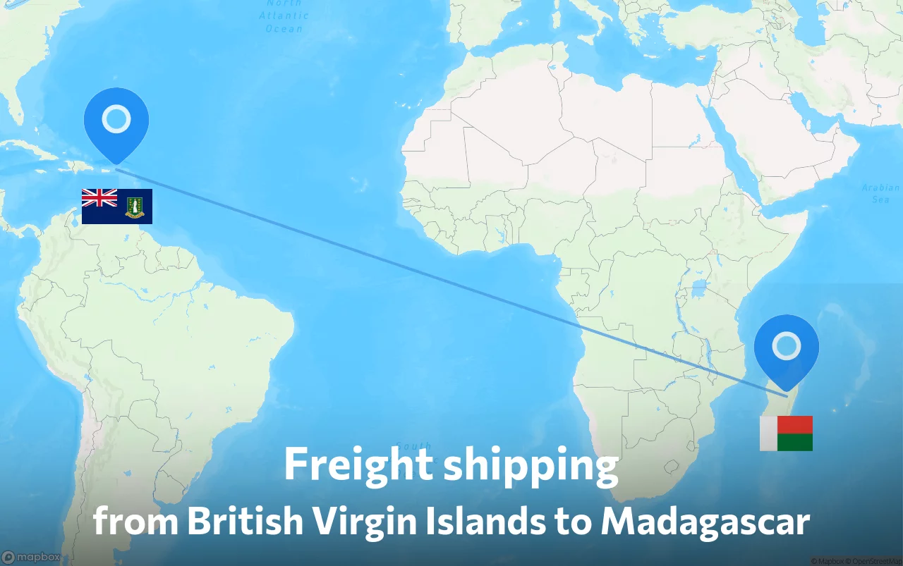 Shipping route from British Virgin Islands to Madagascar