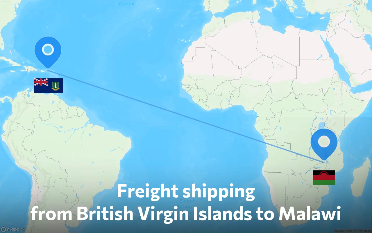 Shipping route from British Virgin Islands to Malawi