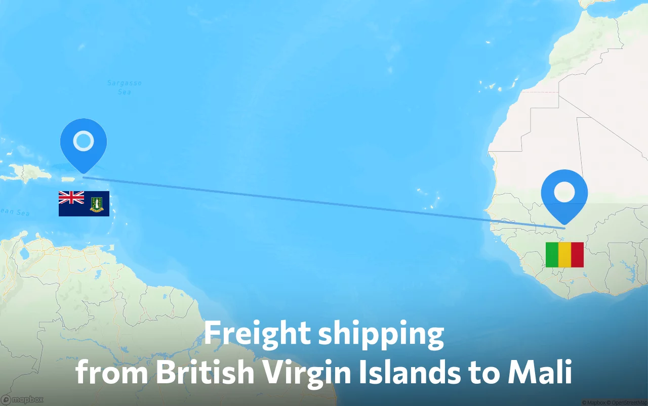 Shipping route from British Virgin Islands to Mali