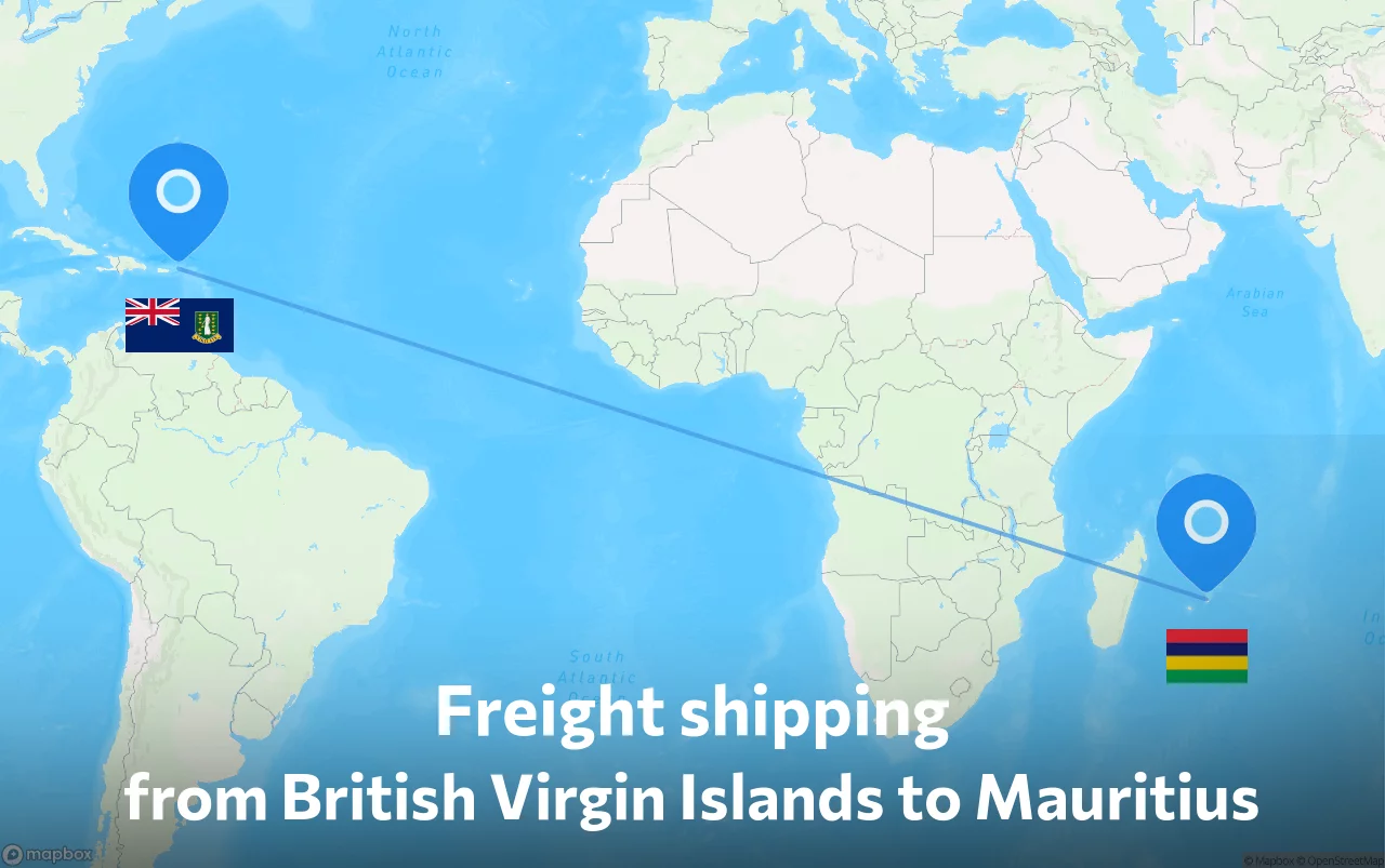 Shipping route from British Virgin Islands to Mauritius