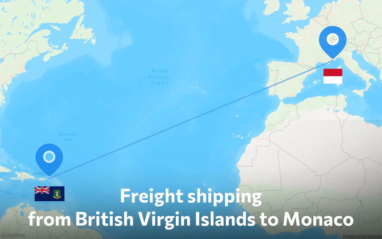 Shipping route from British Virgin Islands to Monaco